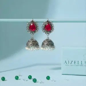 Rang-e-Bahar Ruby Silver Jhumka Earrings - Aizelle